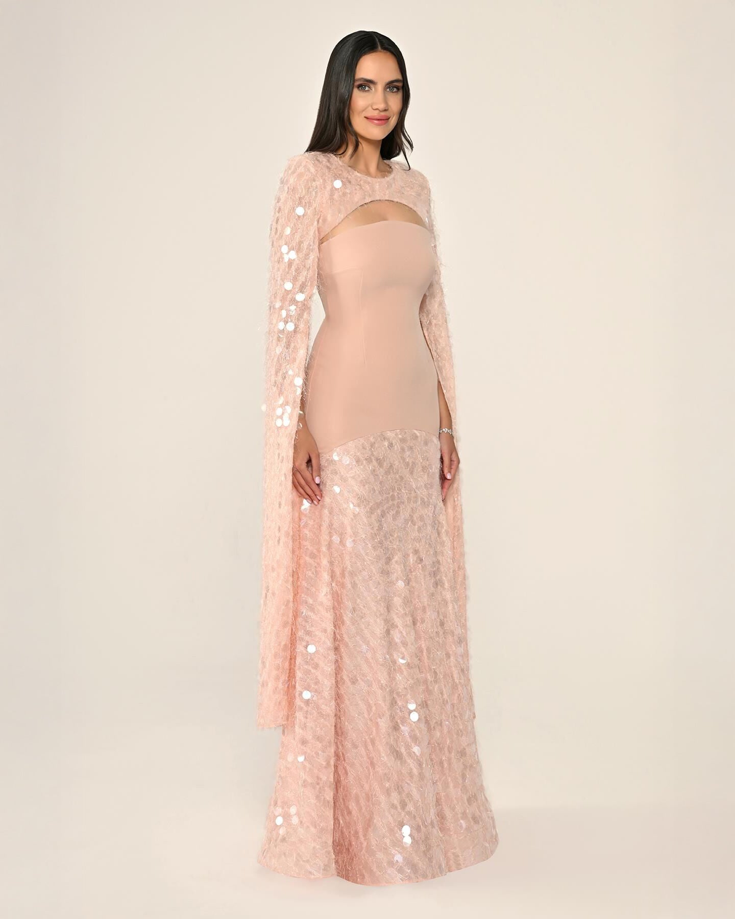 Shawl Sleeve Dress- Maxi - Multicolor