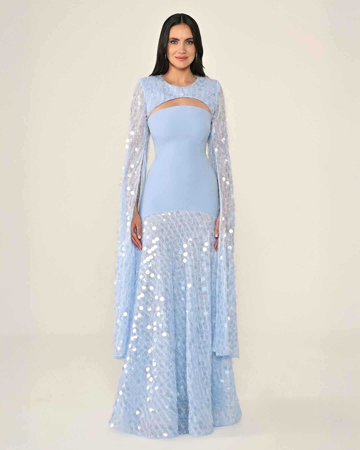 Shawl Sleeve Dress- Maxi - Multicolor