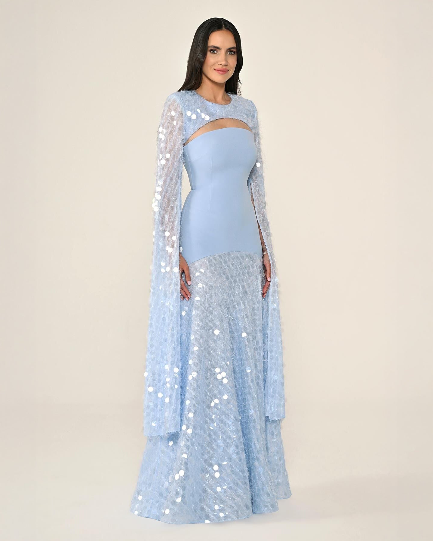 Shawl Sleeve Dress- Maxi - Multicolor