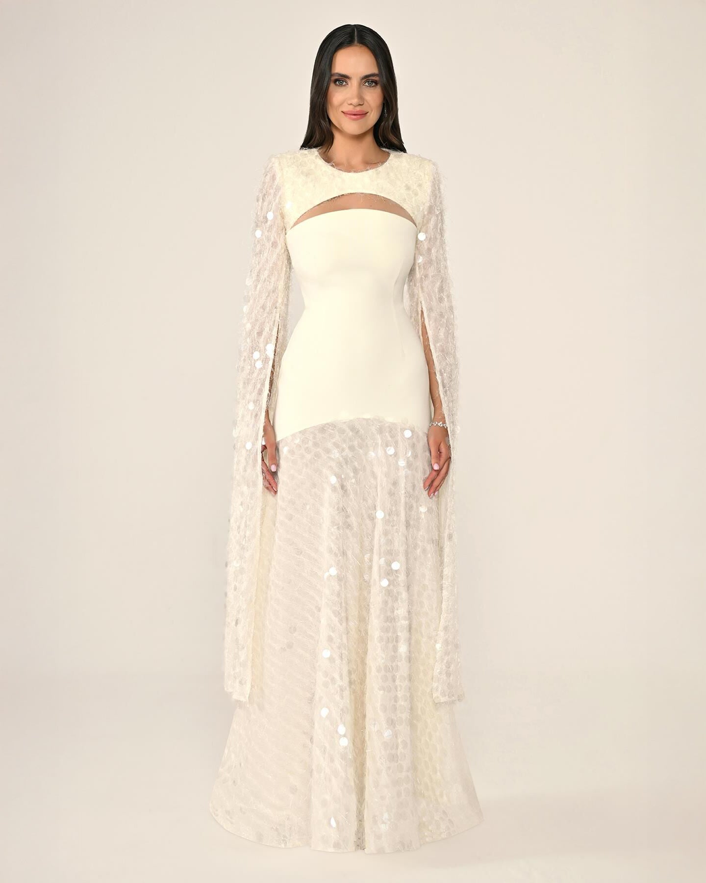 Shawl Sleeve Dress- Maxi - Multicolor