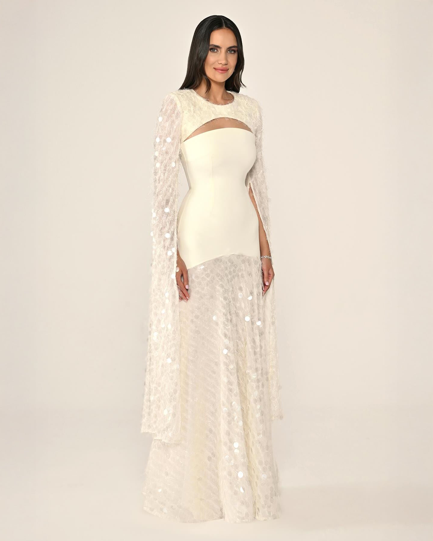 Shawl Sleeve Dress- Maxi - Multicolor
