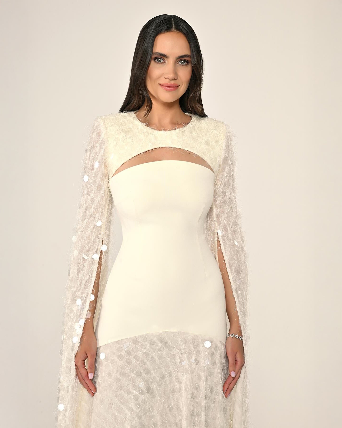Shawl Sleeve Dress- Maxi - Multicolor