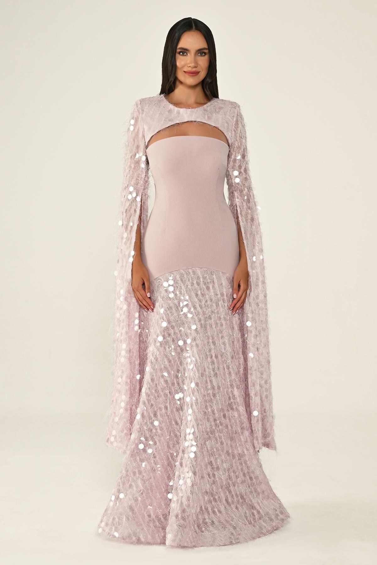Shawl Sleeve Dress- Maxi - Multicolor