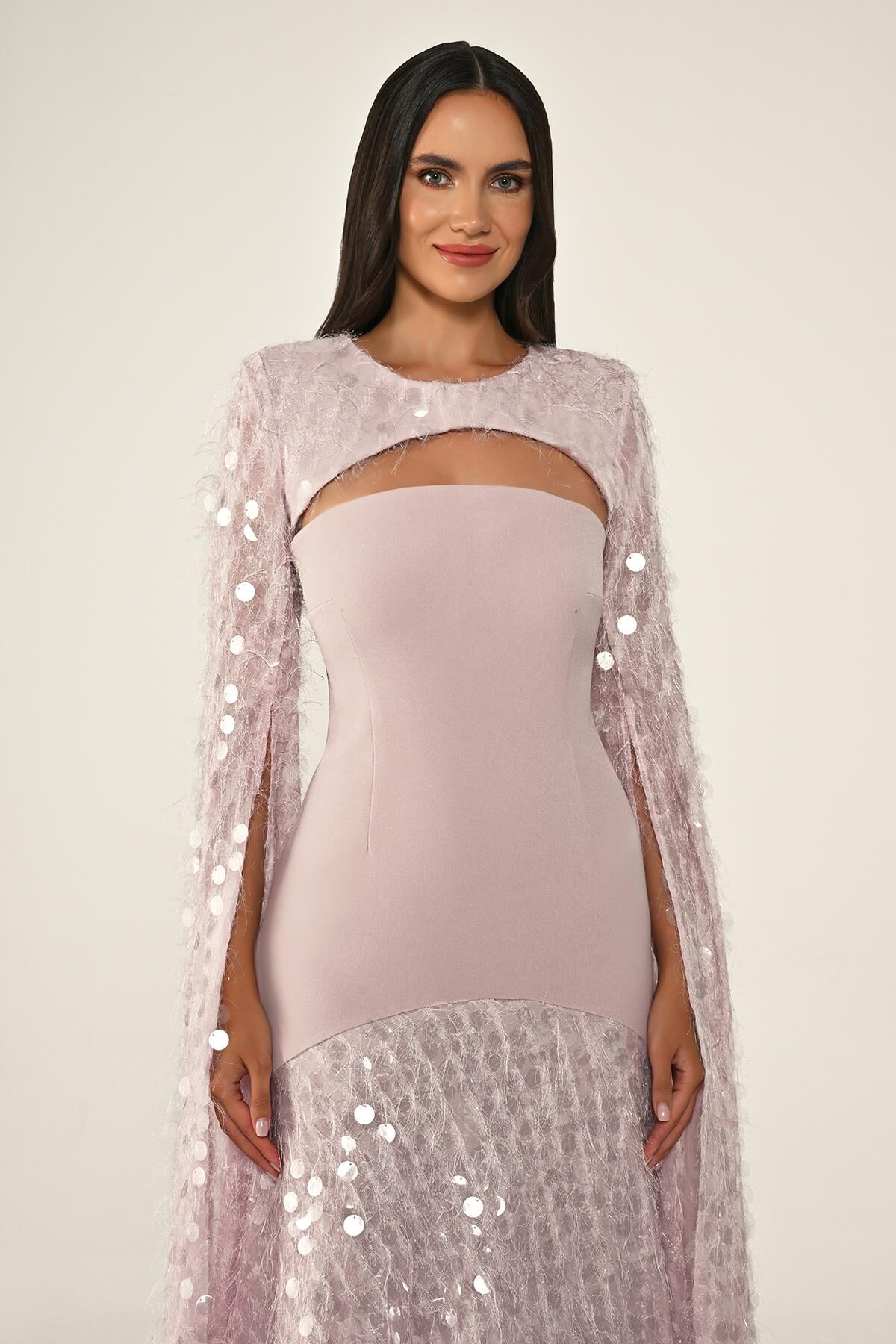 Shawl Sleeve Dress- Maxi - Multicolor