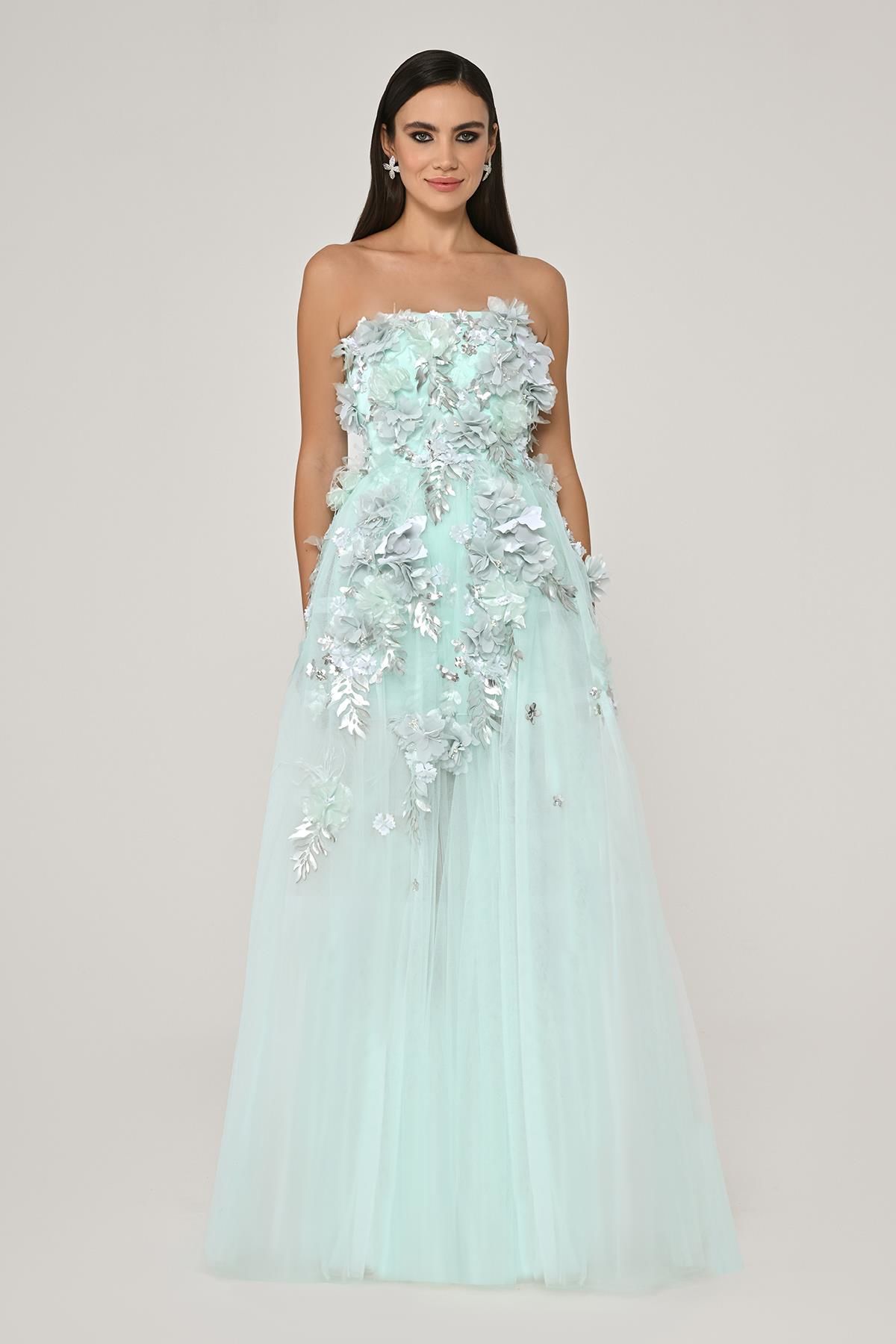 Dress - 3D Floral Tulle - Maxi - Multicolor