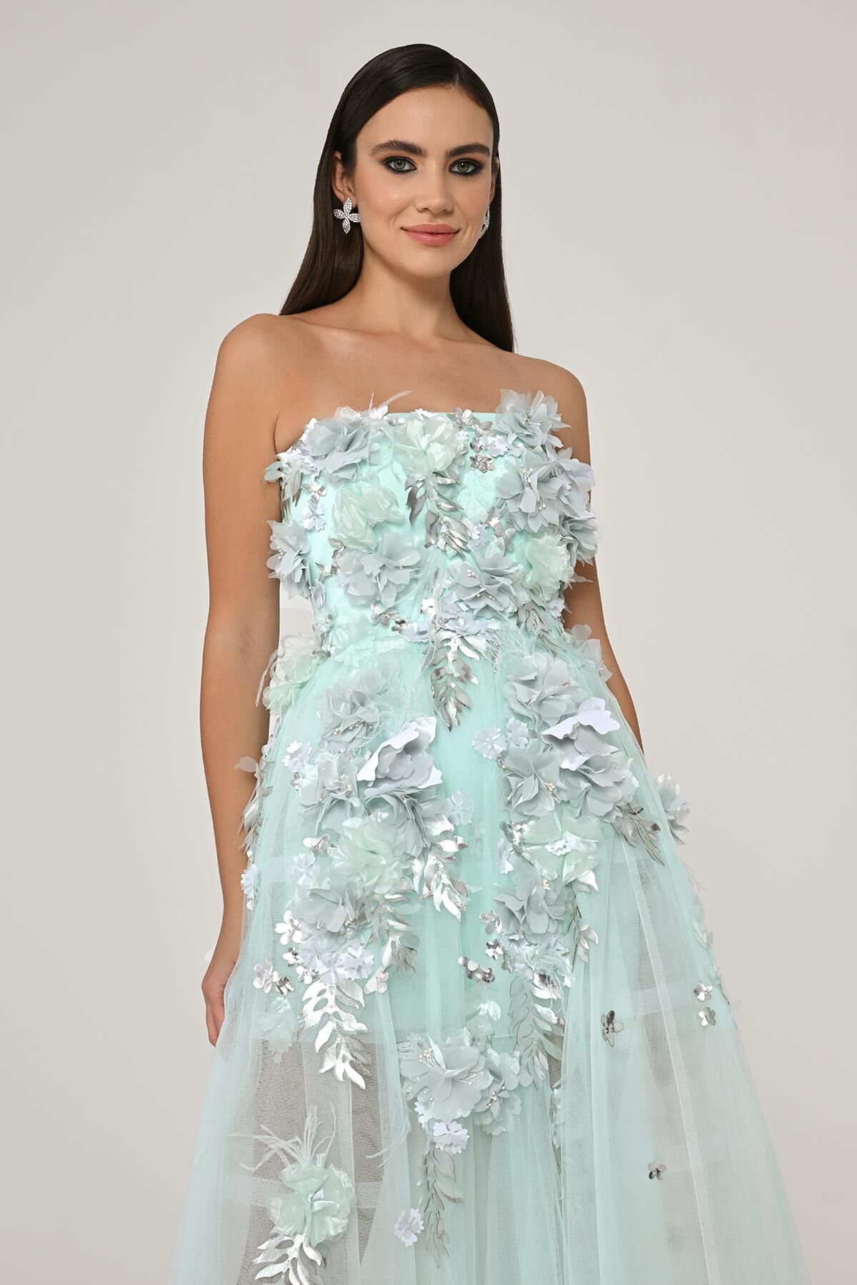 Dress - 3D Floral Tulle - Maxi - Multicolor