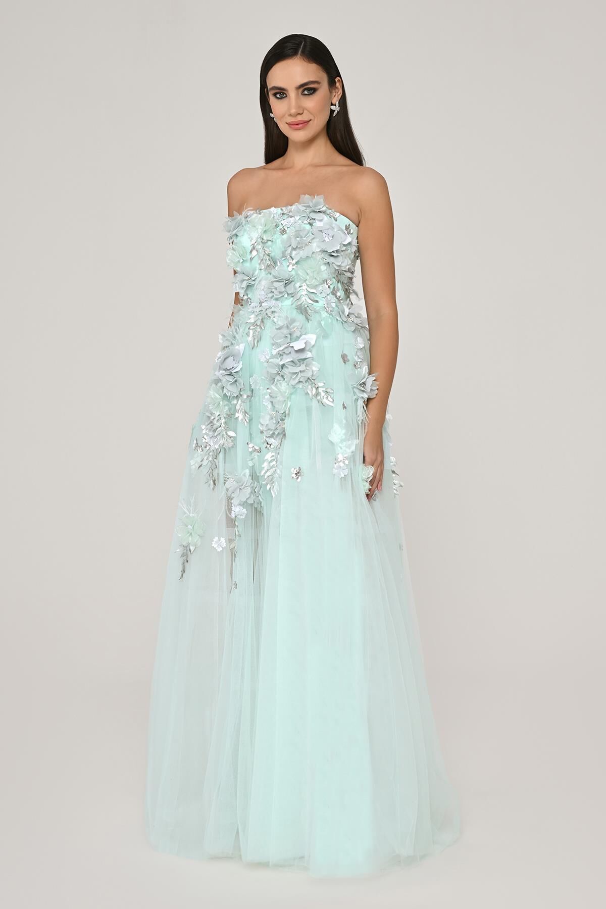 Dress - 3D Floral Tulle - Maxi - Multicolor