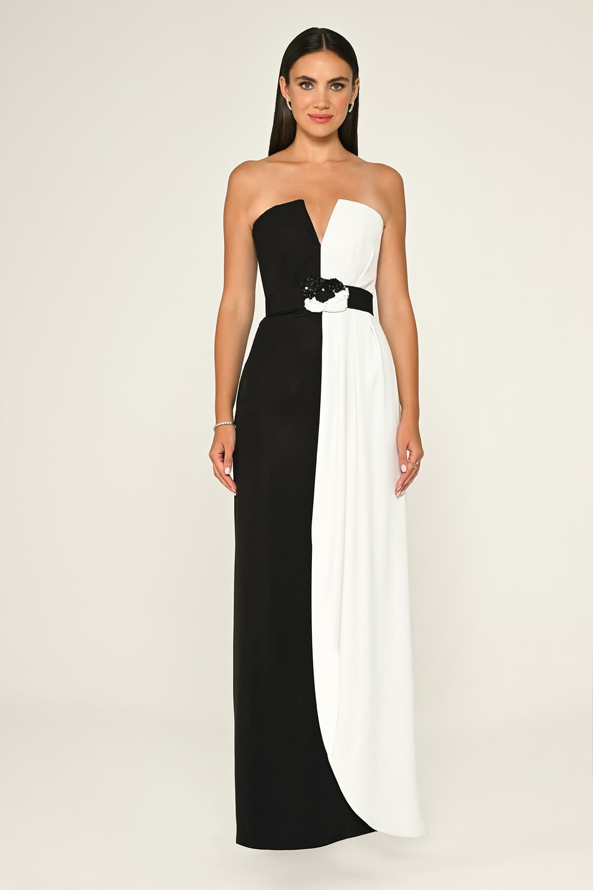 Belt Crepe Dress - Maxi - Multicolor