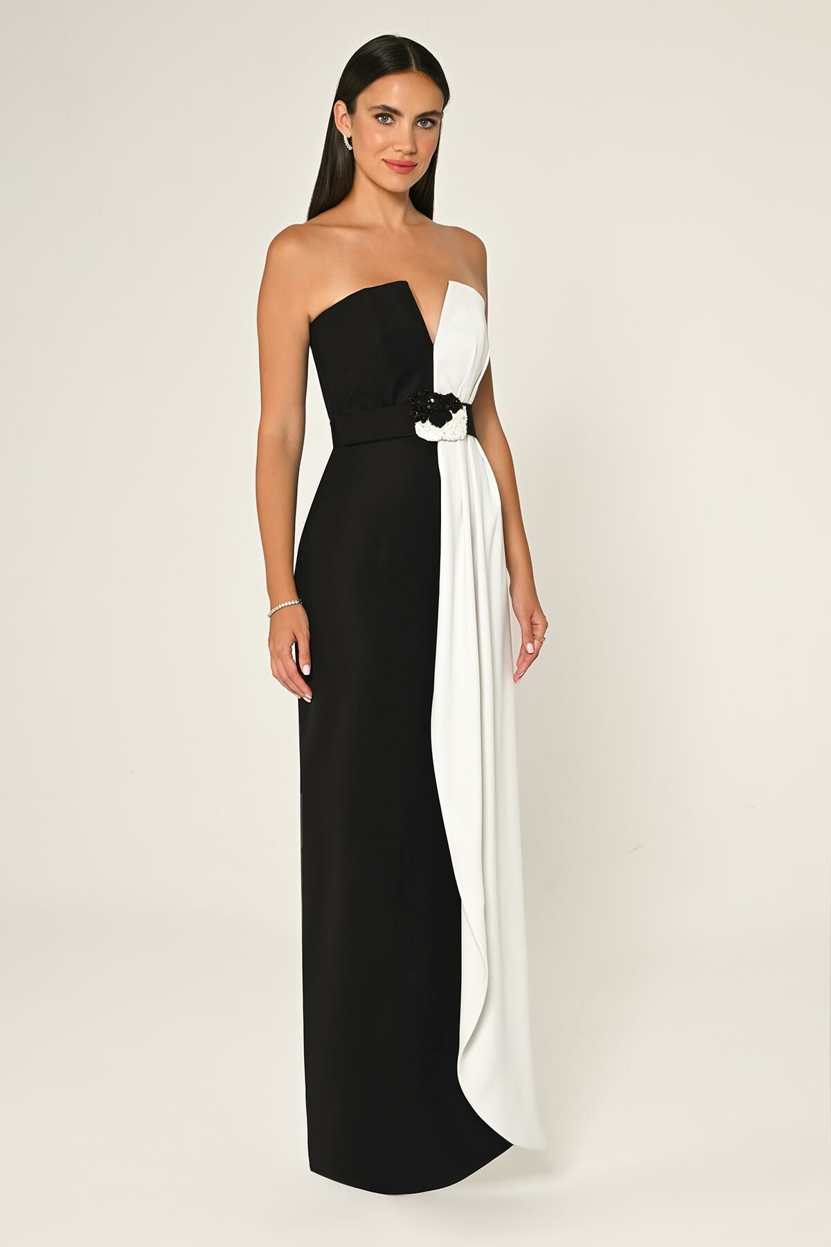 Belt Crepe Dress - Maxi - Multicolor