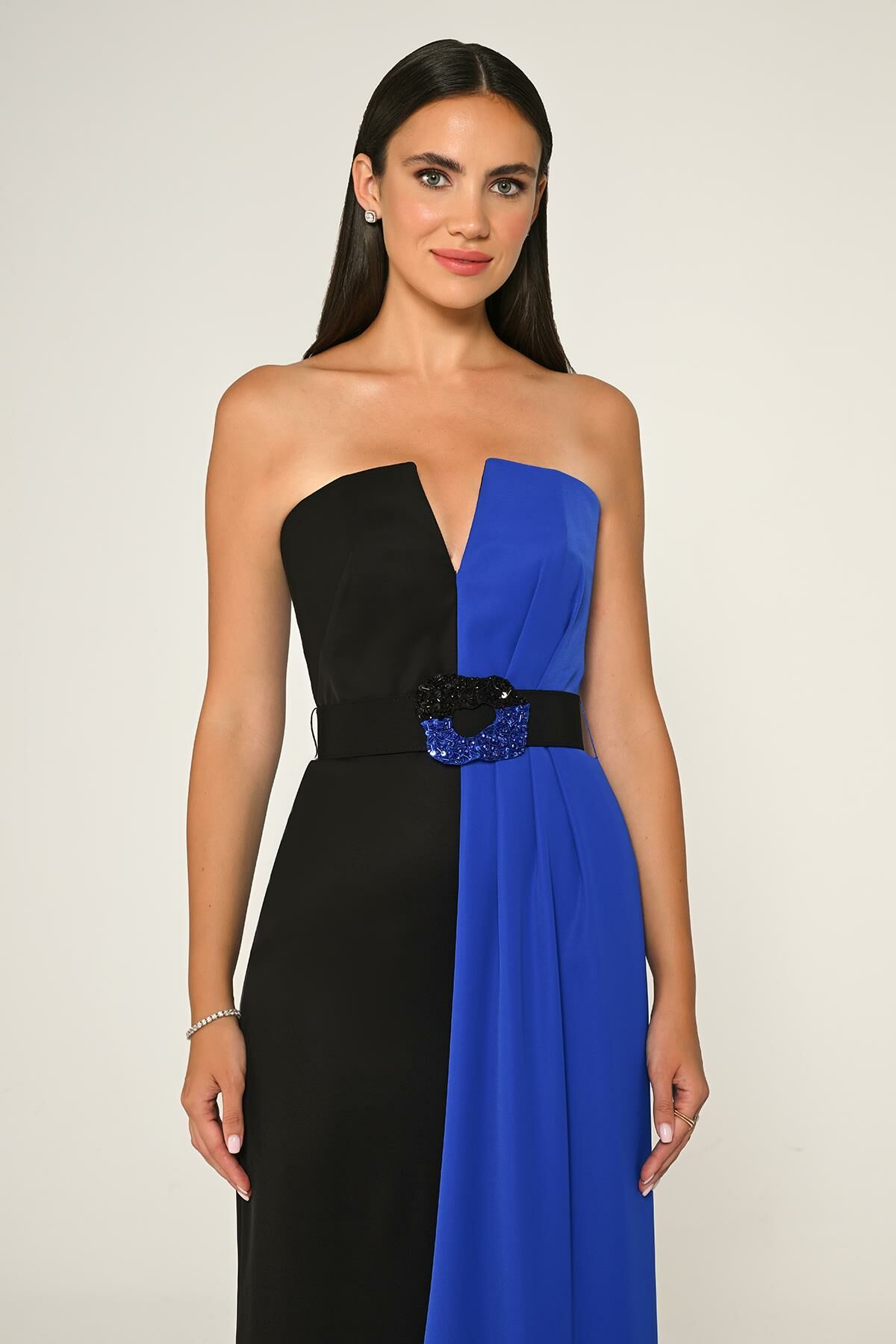 Belt Crepe Dress - Maxi - Multicolor