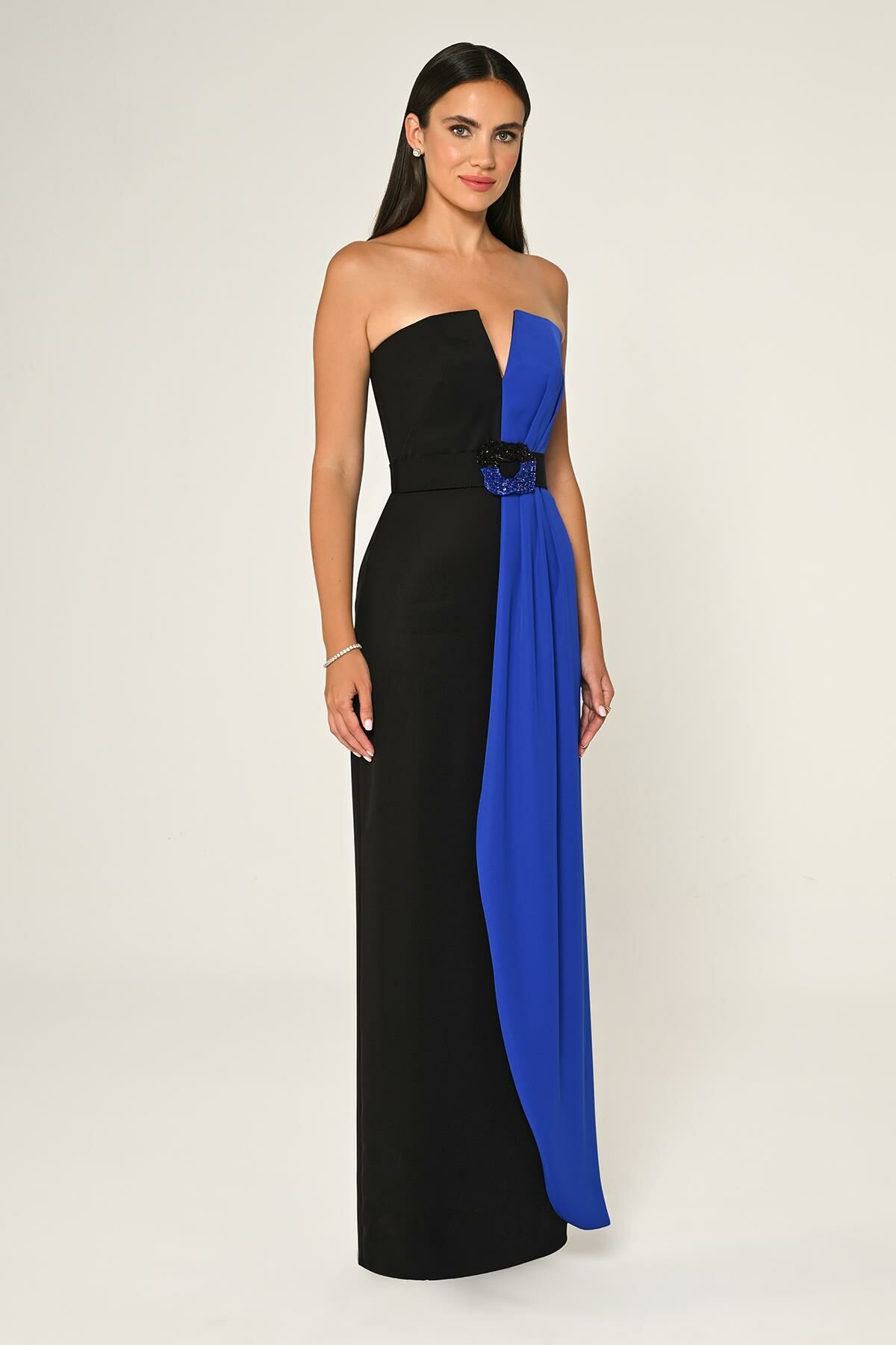 Belt Crepe Dress - Maxi - Multicolor