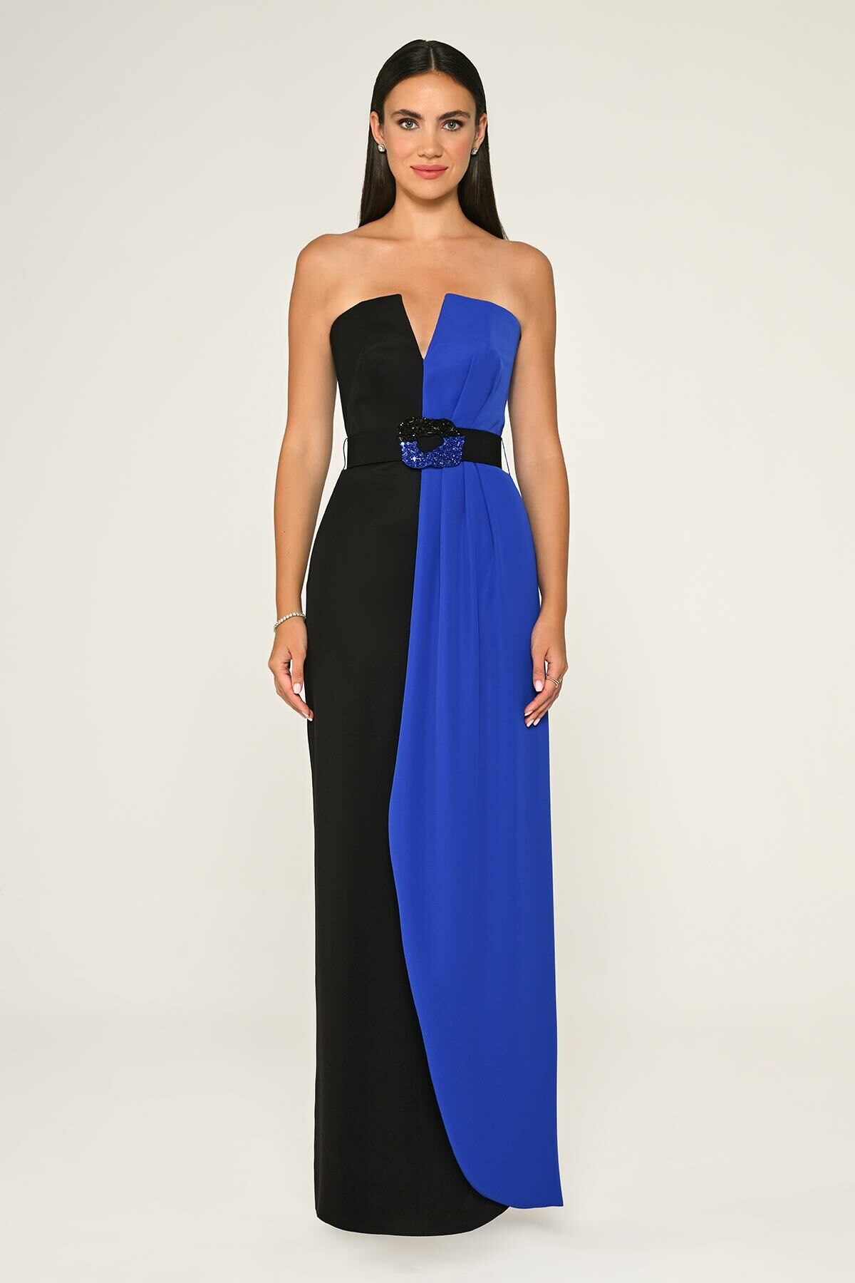 Belt Crepe Dress - Maxi - Multicolor
