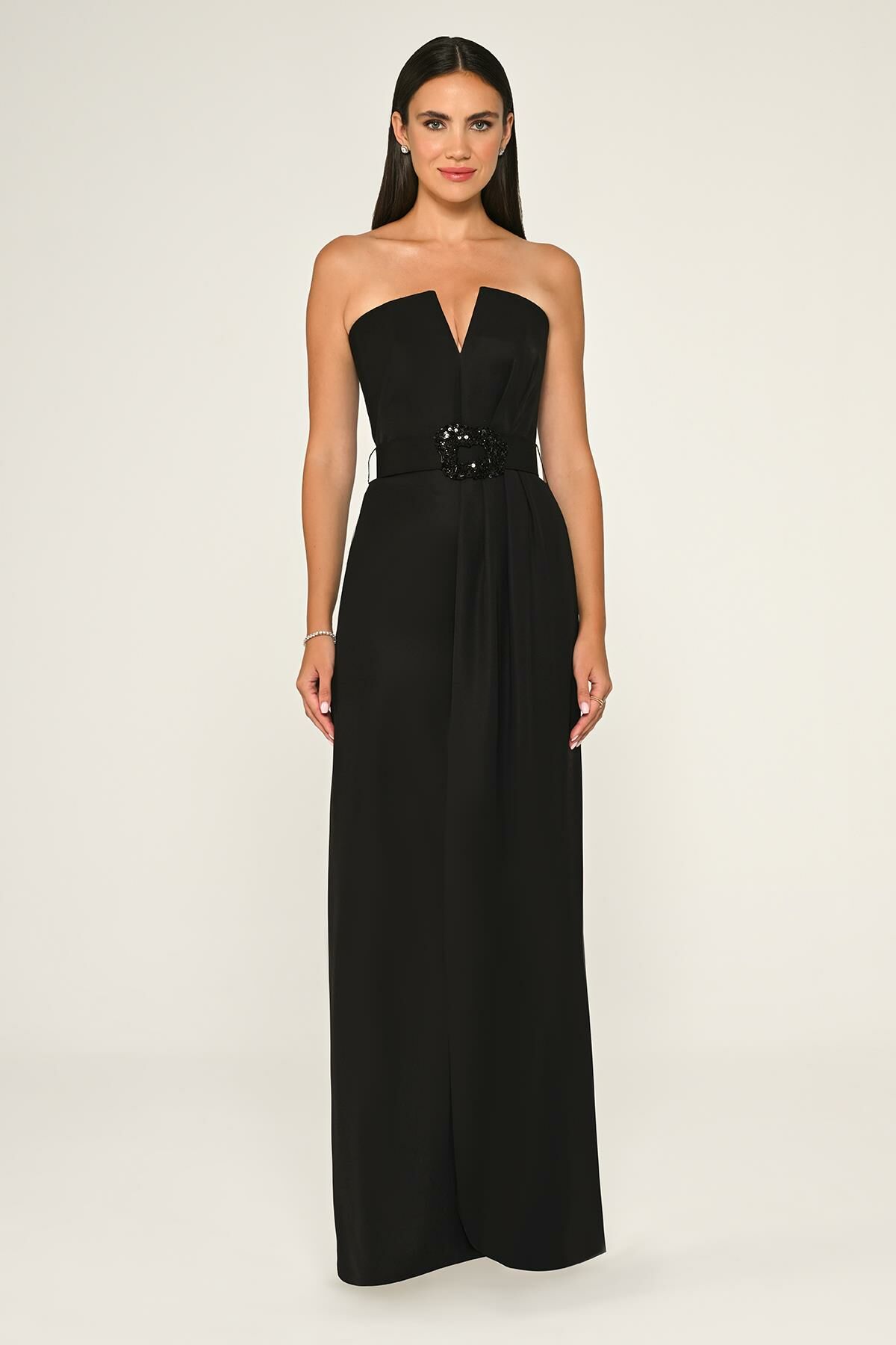 Belt Crepe Dress - Maxi - Multicolor