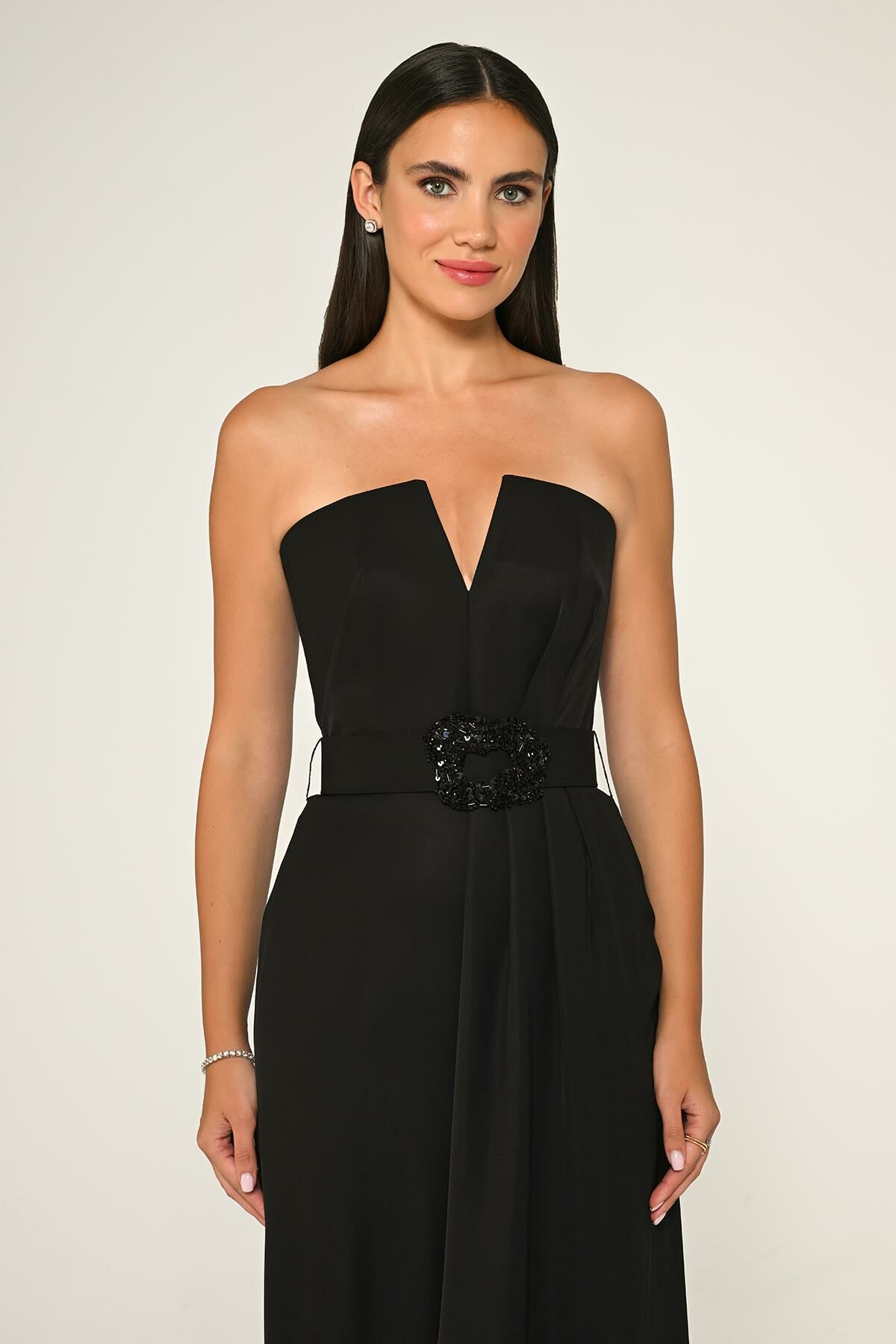 Belt Crepe Dress - Maxi - Multicolor