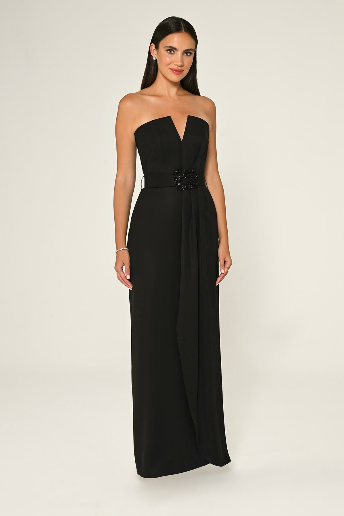 Belt Crepe Dress - Maxi - Multicolor