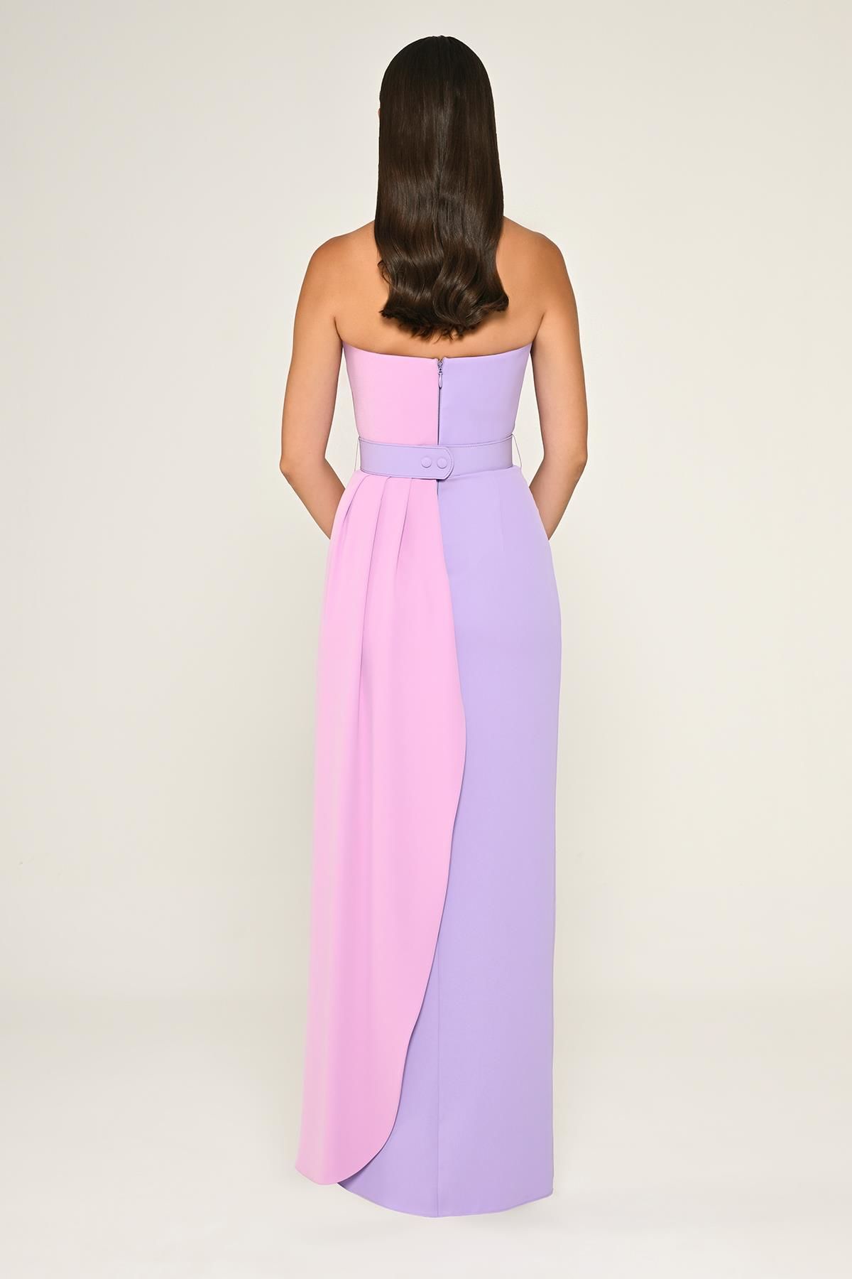 Belt Crepe Dress - Maxi - Multicolor