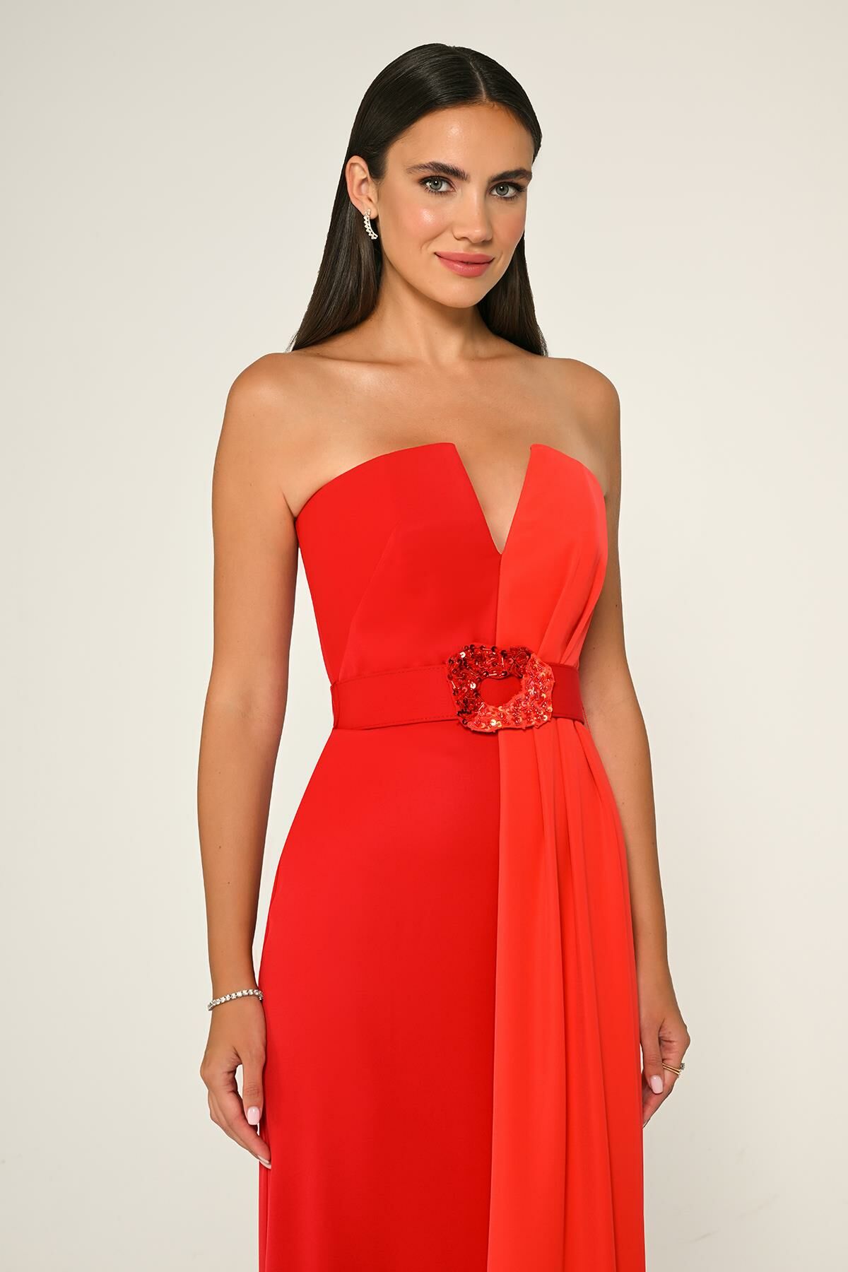 Belt Crepe Dress - Maxi - Multicolor