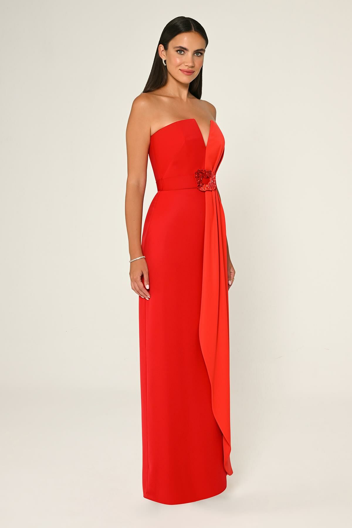 Belt Crepe Dress - Maxi - Multicolor