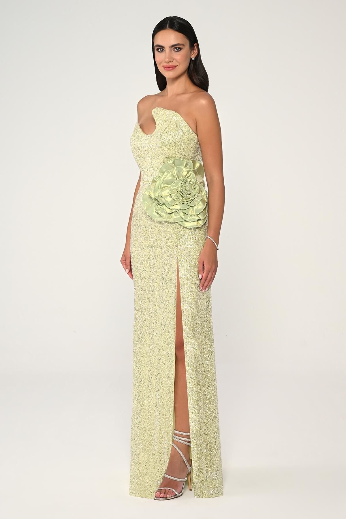 Strapless Asymmetrical Sequin Maxi Dress - Multicolor