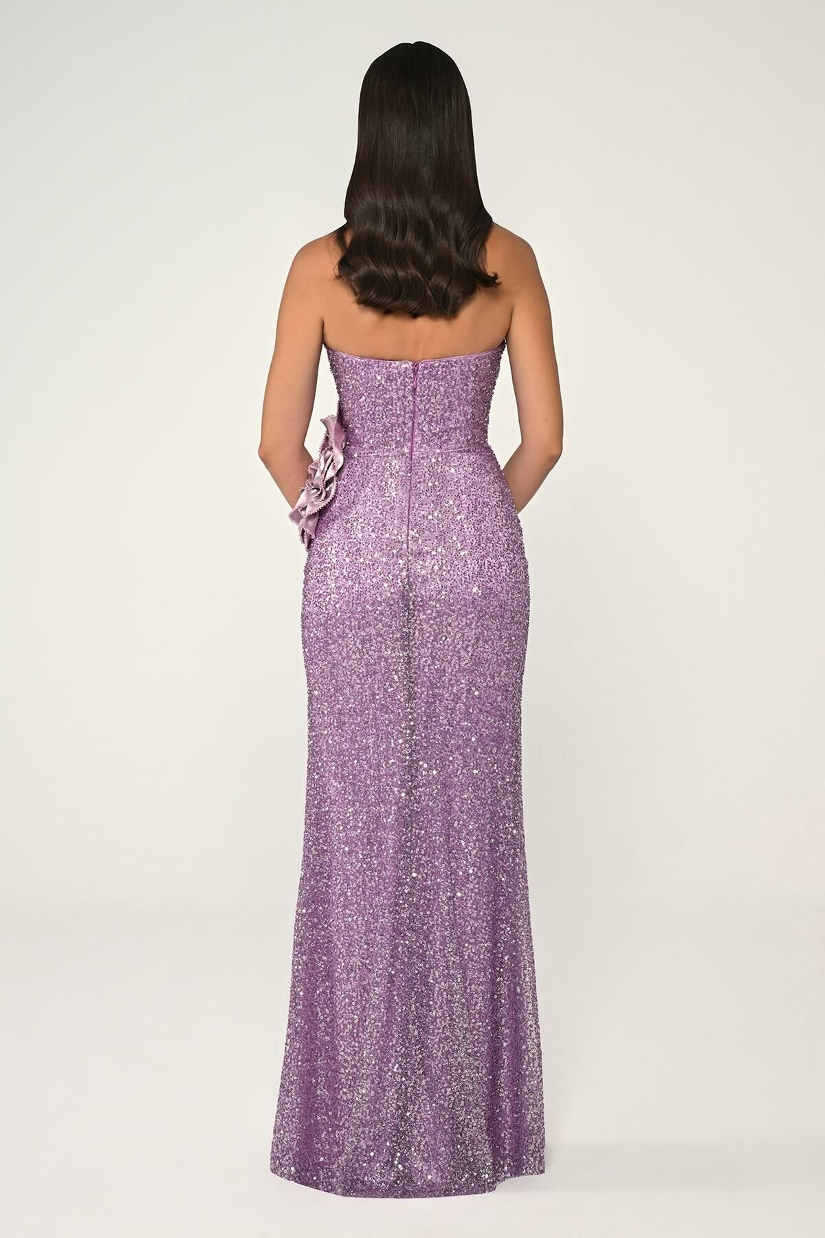 Strapless Asymmetrical Sequin Maxi Dress - Multicolor
