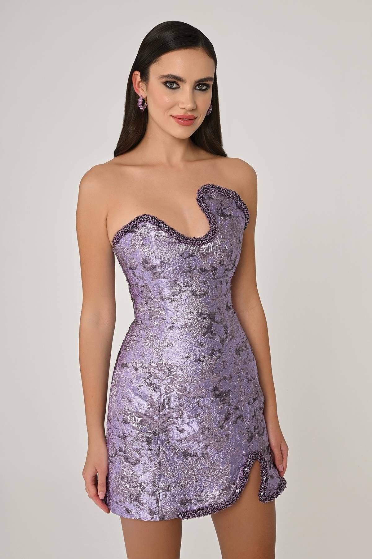 Mini Strapless Jacquard Dress - Multicolor