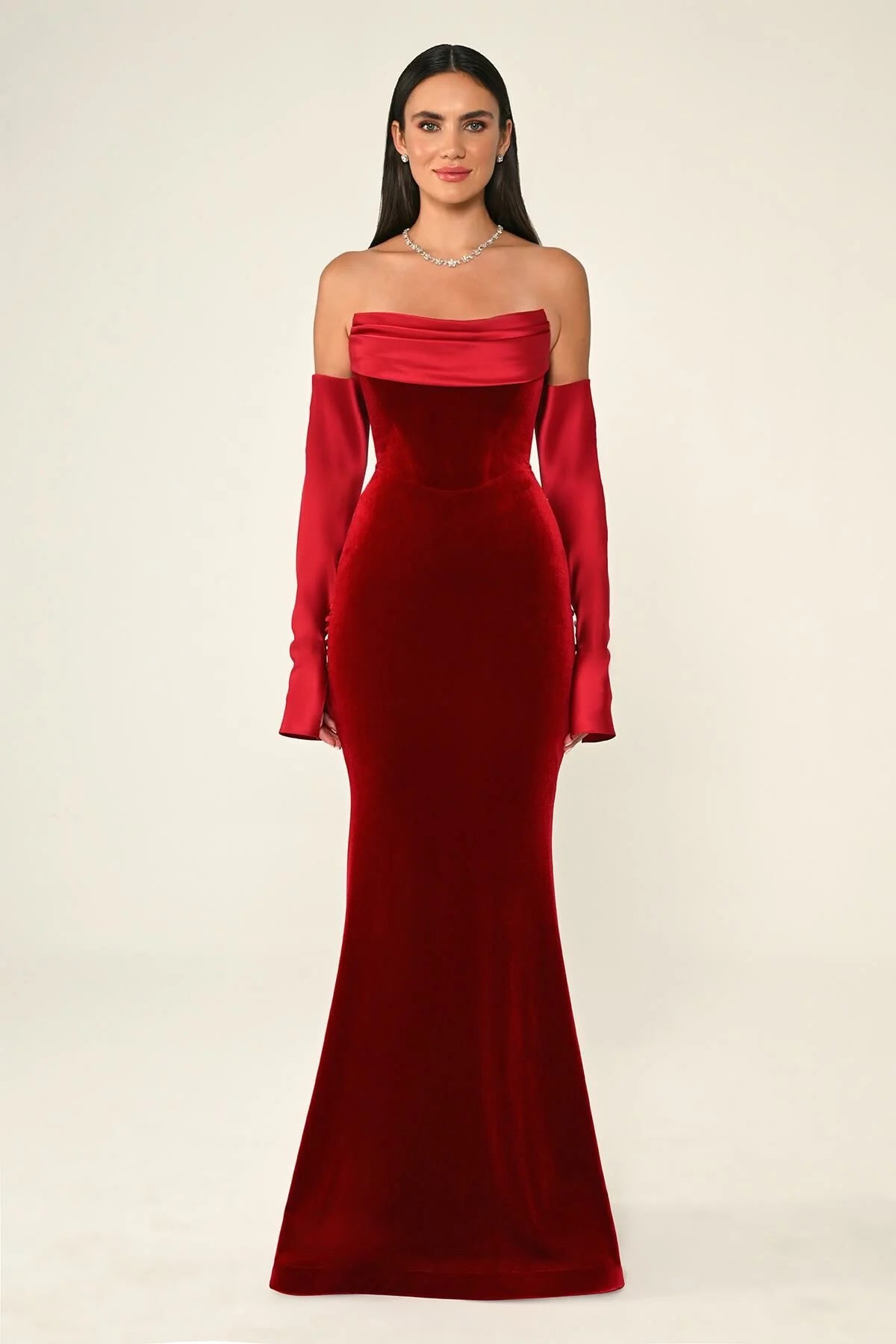 Strapless Velvet Dress - Maxi - Multicolor