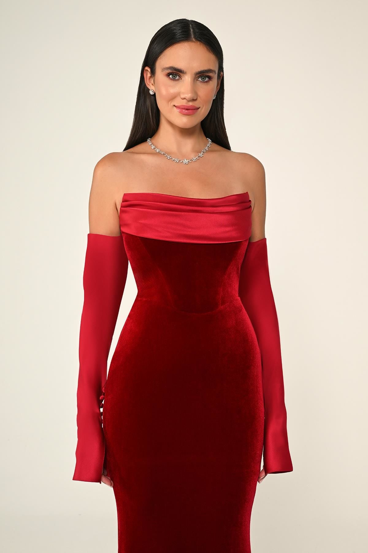 Strapless Velvet Dress - Maxi - Multicolor