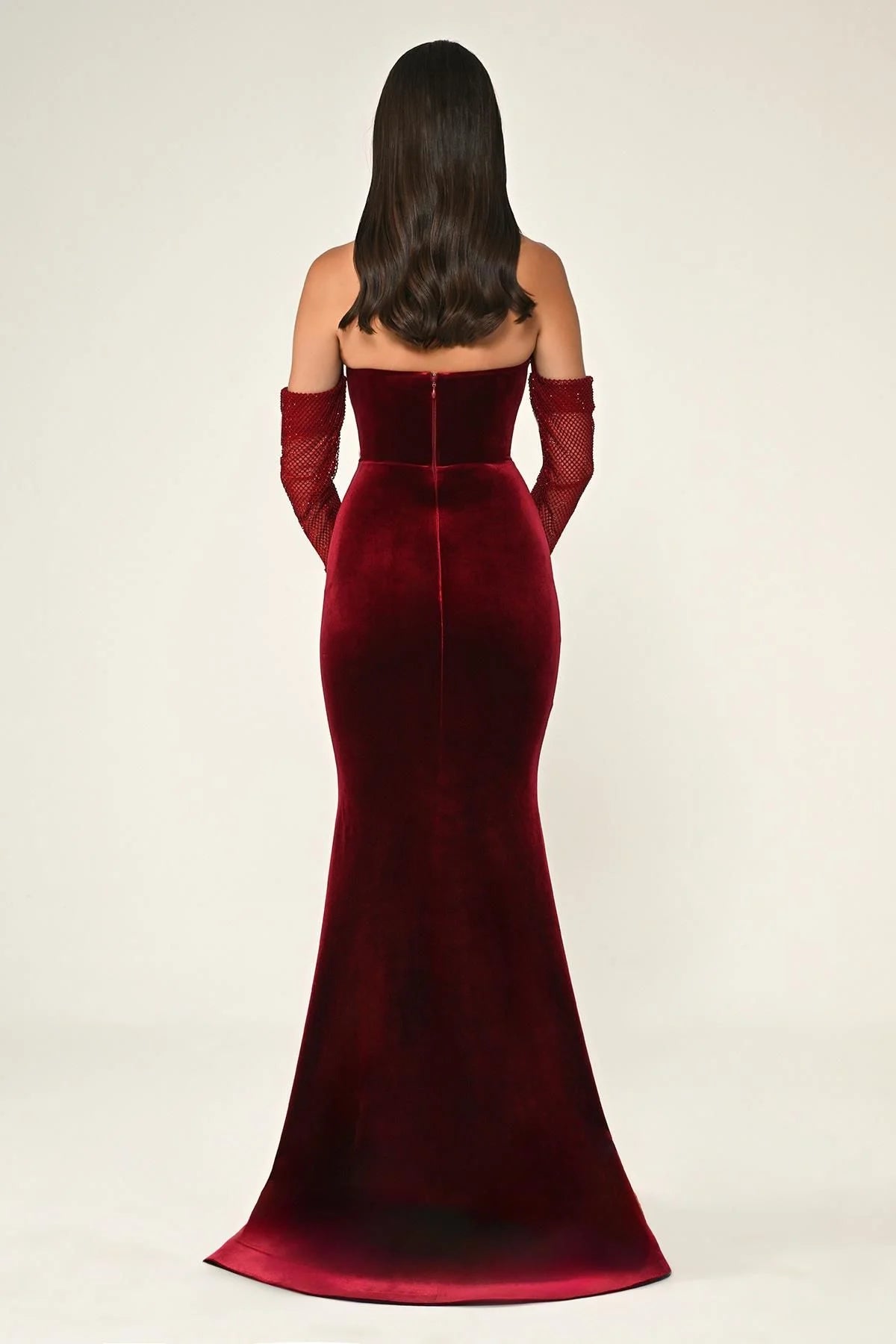 Stone Fishnet Velvet Dress - Maxi - Maroon