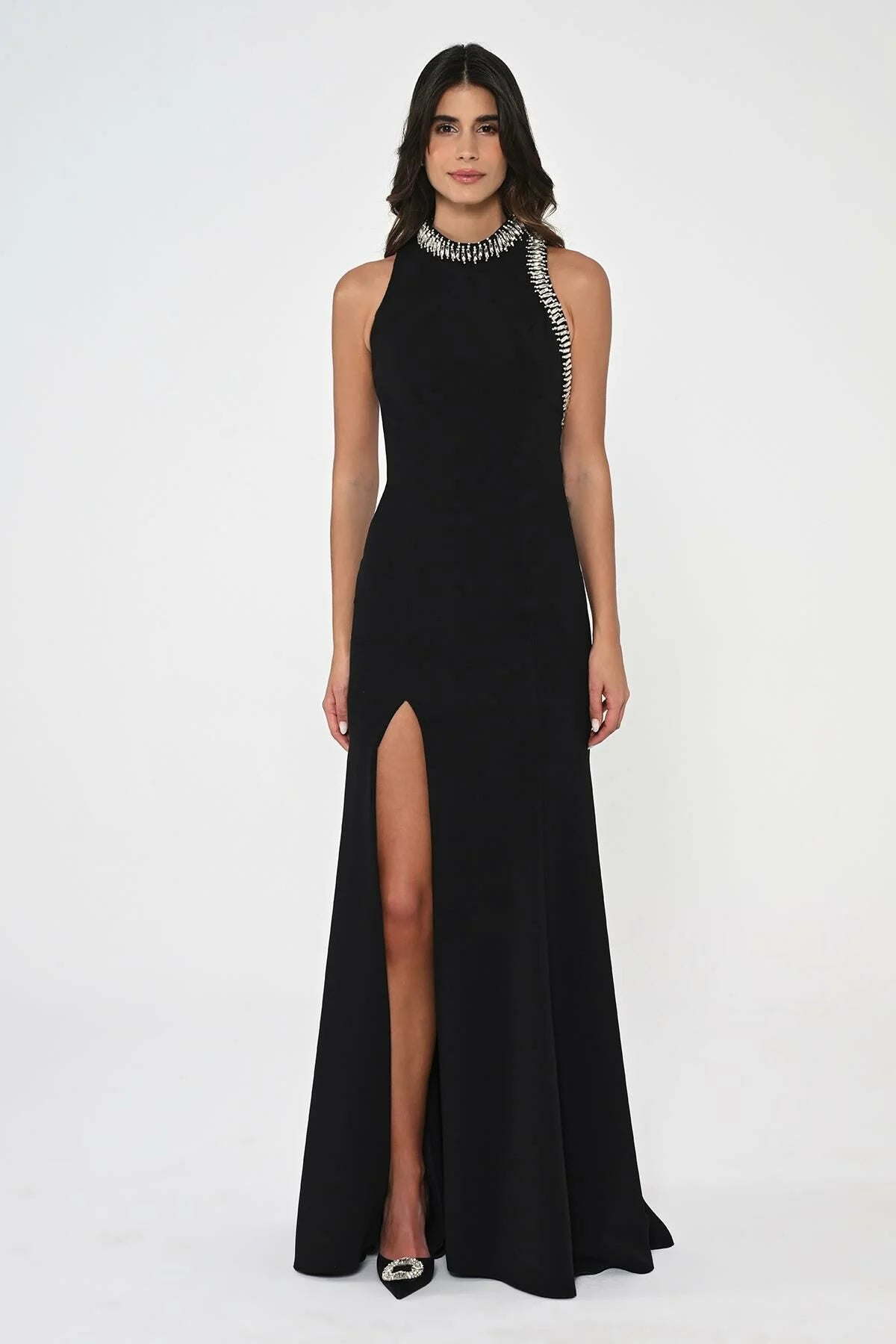 Stone Embroidered Dress- Maxi - Black