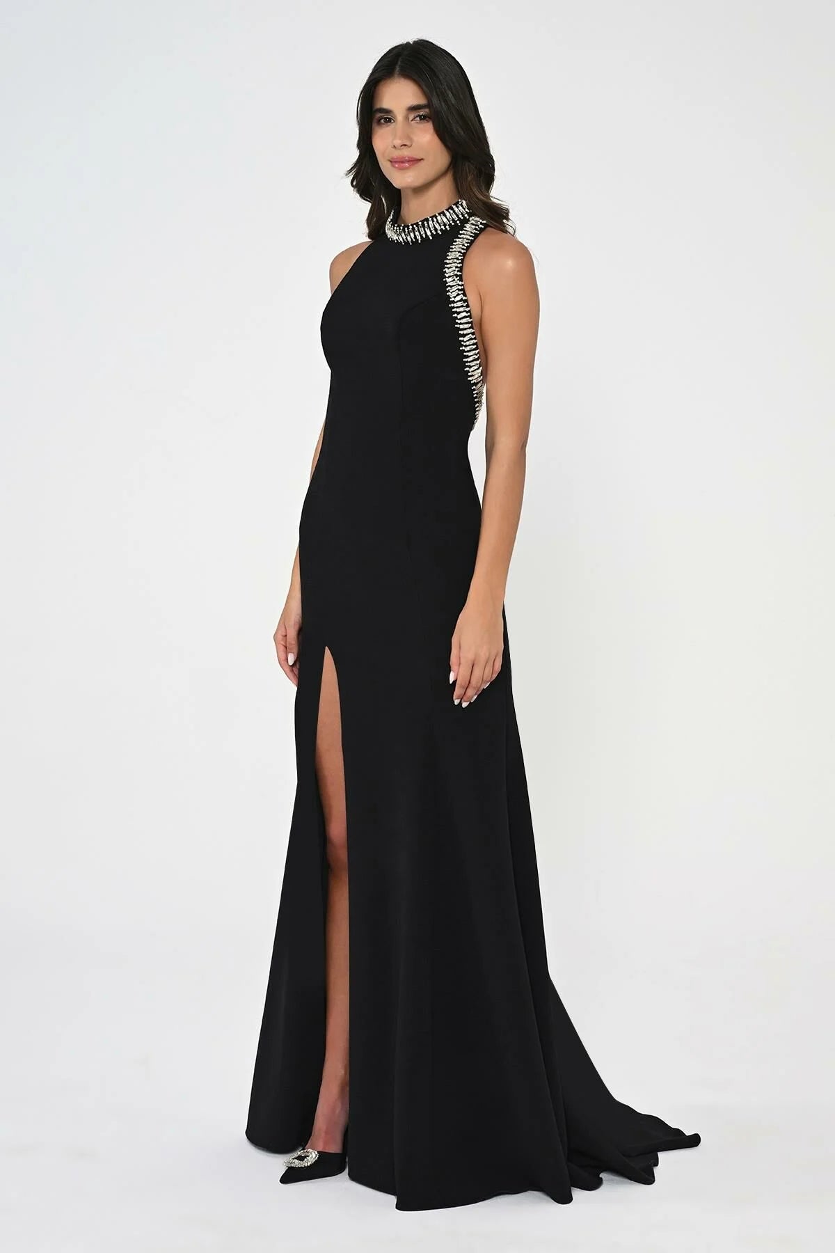 Stone Embroidered Dress- Maxi - Black