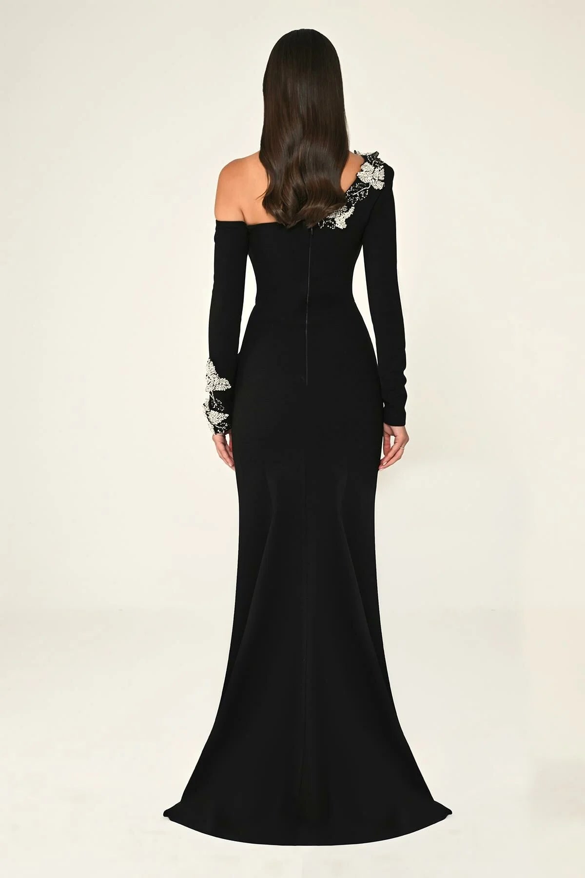 Silver Flowers Crepe Dress - Maxi - Black