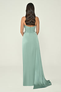 Boat Neck Satin Dress - Maxi - Multicolor