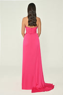 Boat Neck Satin Dress - Maxi - Multicolor