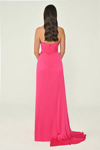 Boat Neck Satin Dress - Maxi - Multicolor