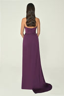 Boat Neck Satin Dress - Maxi - Multicolor
