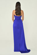 Boat Neck Satin Dress - Maxi - Multicolor