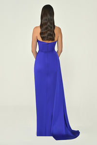 Boat Neck Satin Dress - Maxi - Multicolor