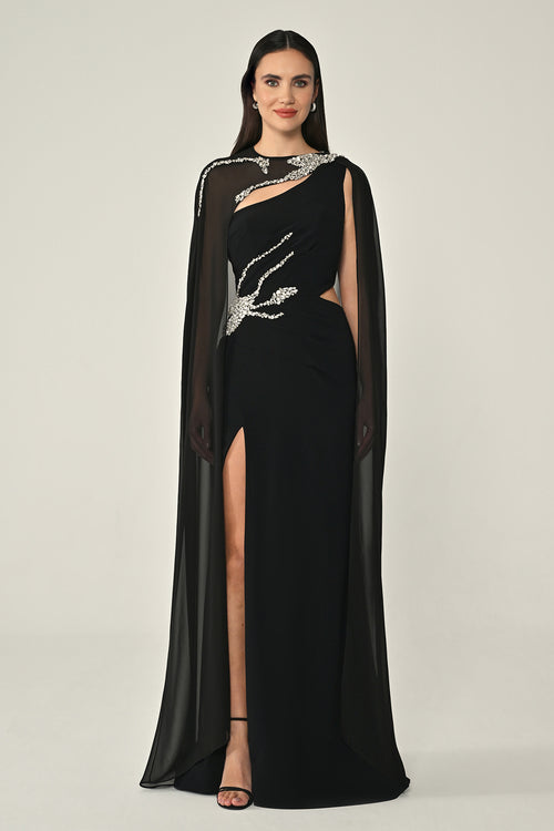 Cape Embroidered Dress - Maxi