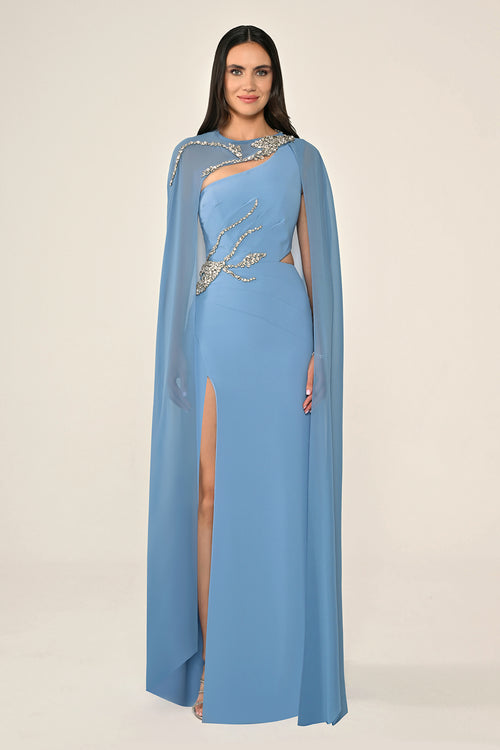Cape Embroidered Dress - Maxi