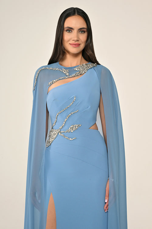 Cape Embroidered Dress - Maxi
