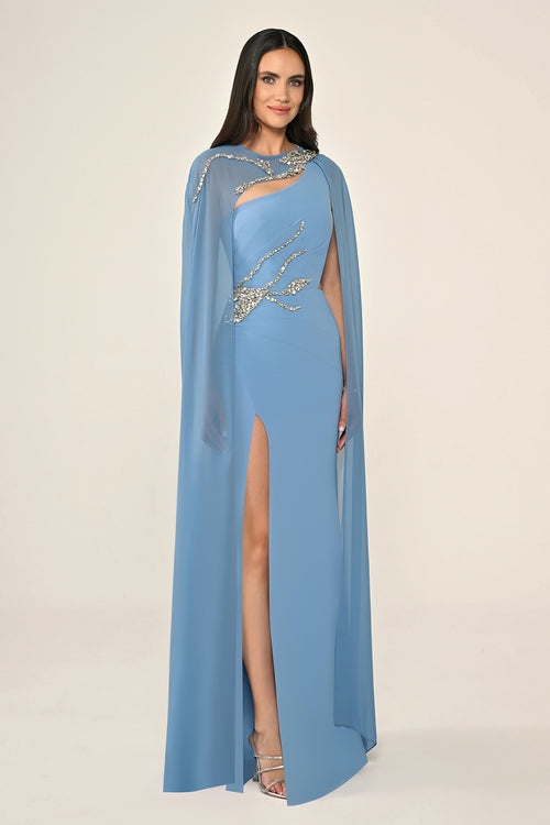 Cape Embroidered Dress - Maxi