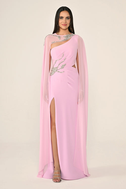 Cape Embroidered Dress - Maxi