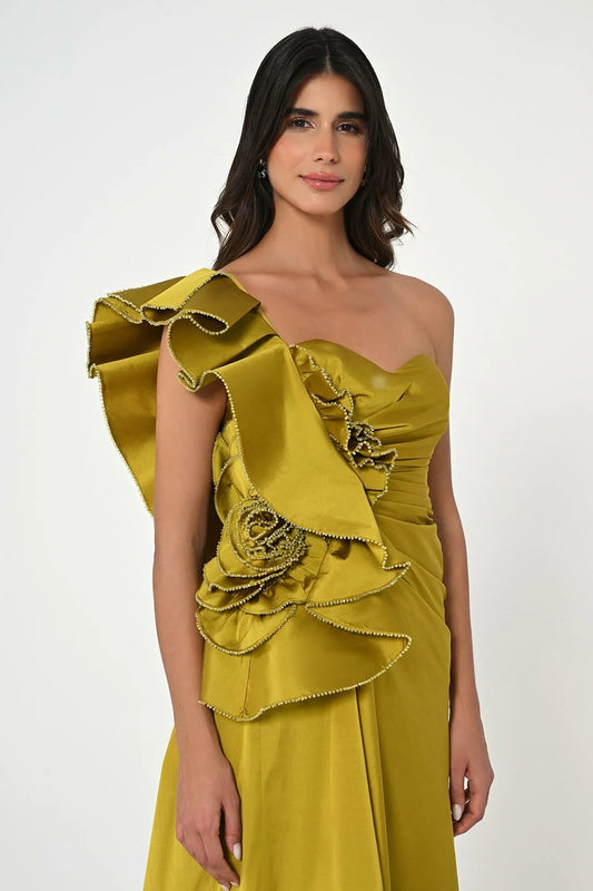 Ruffled Heart Taffeta Dress - Maxi - Multicolor