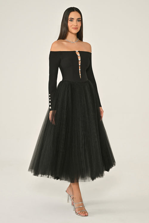 Jalila Dress - Midi - B & W