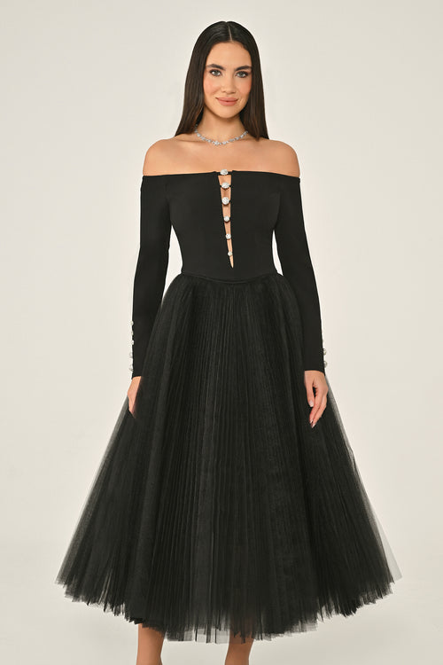 Jalila Dress - Midi - B & W