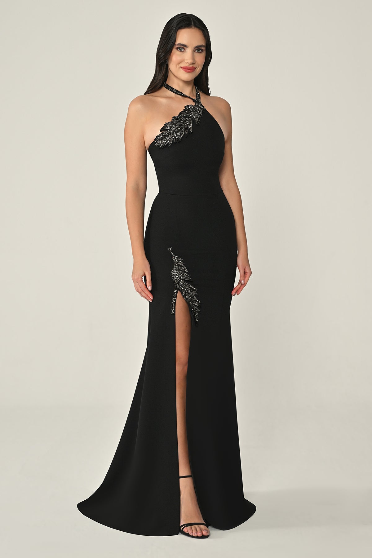 Leaf Embroidered Dress - Maxi - Black