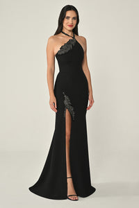 Leaf Embroidered Dress - Maxi - Black