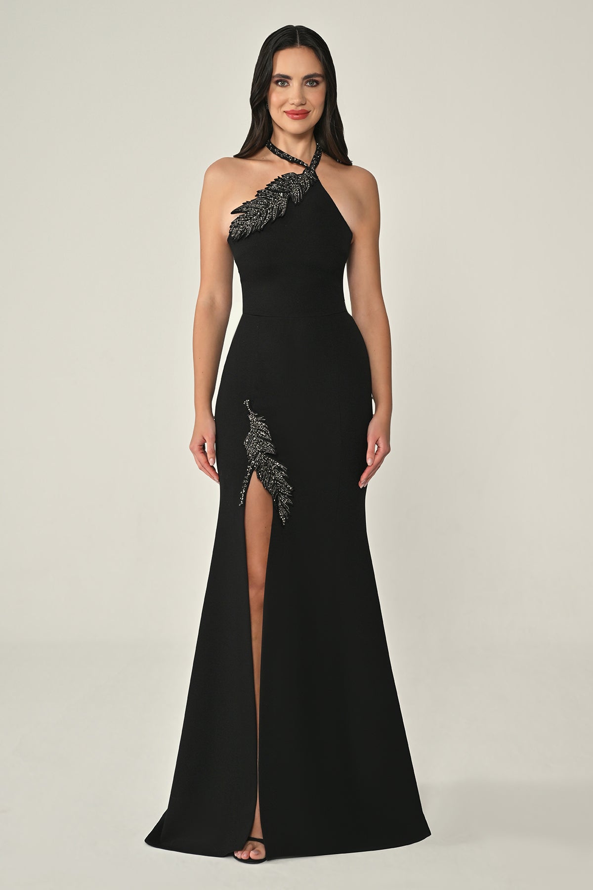 Leaf Embroidered Dress - Maxi - Black