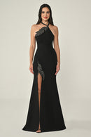 Leaf Embroidered Dress - Maxi - Black