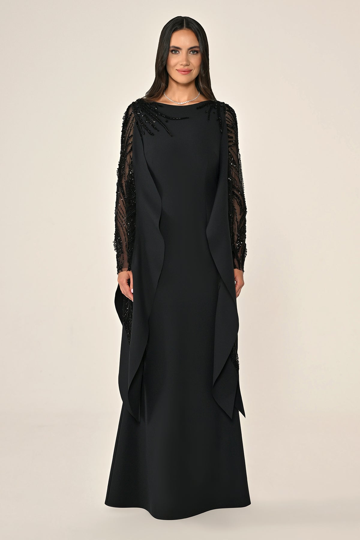 Plus Size Cape Dress - Maxi - Black